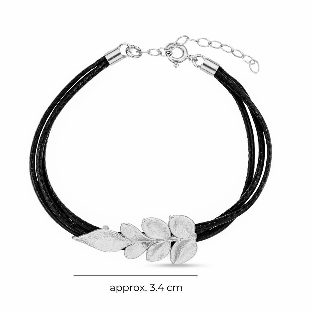 Memories Jasmine Bracelet  with leaves, leather, Sterling silver  