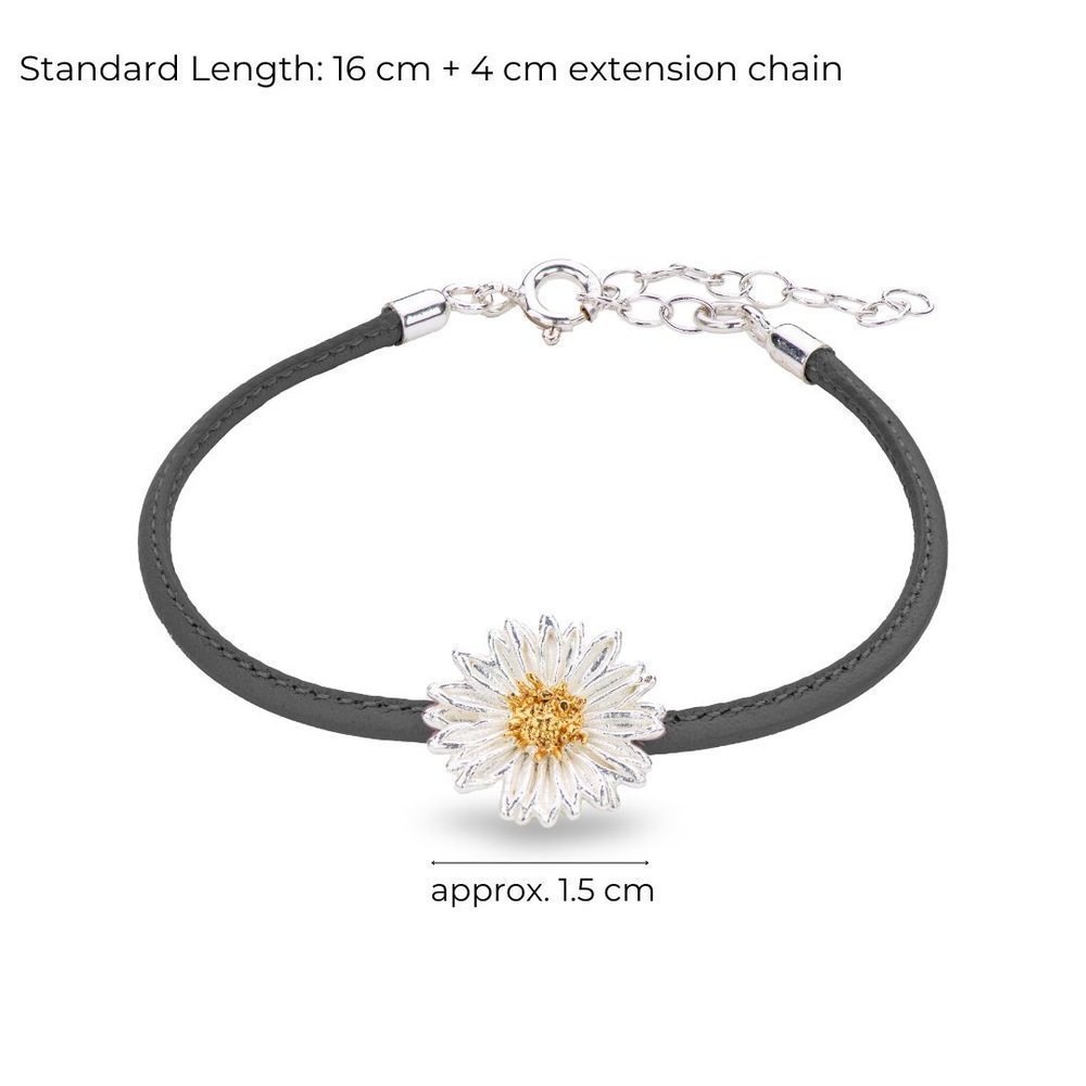 Daisy Field Daisy Bracelet mini leather, 24K Gold and sterling silver  