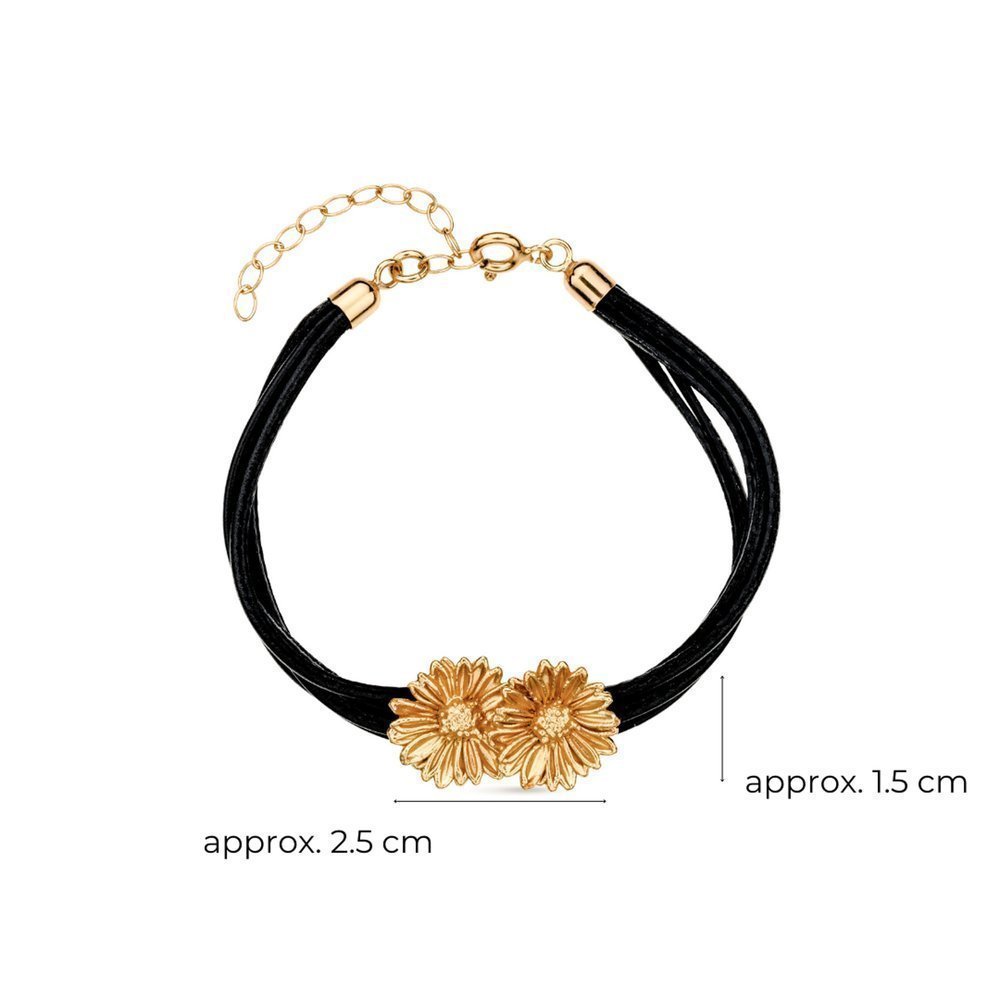 Daisy Field Daisy Bracelet  double flower, leather, 24K Gold vermeil on sterling silver  