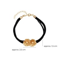 Daisy Field Daisy Bracelet  double flower, leather, 24K Gold vermeil on sterling silver  