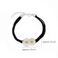 Daisy Field Daisy Bracelet  double flower, leather, 24K Gold and sterling silver  