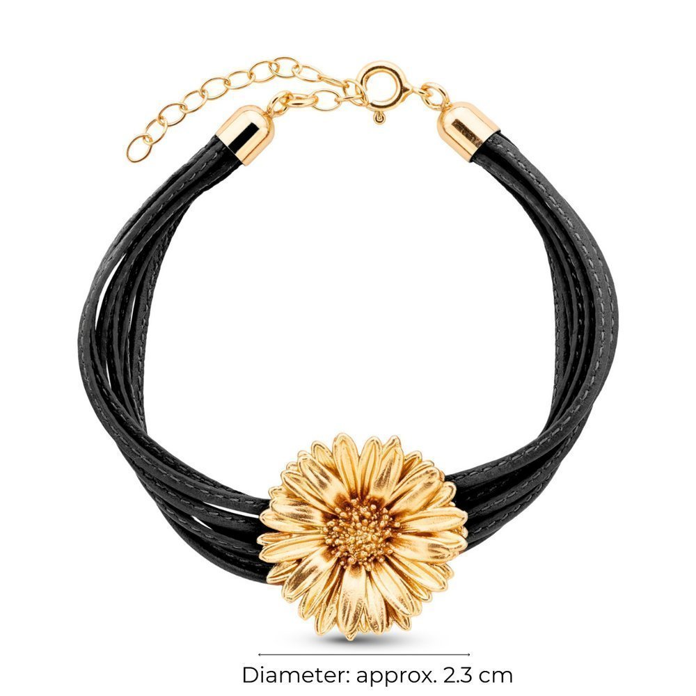 Daisy Field Daisy Bracelet statement, L, leather, 24K Gold vermeil on sterling silver  