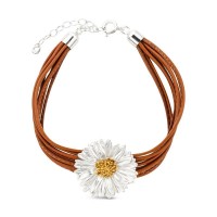 Daisy Field Daisy Bracelet statement, L, leather, 24K Gold and sterling silver  