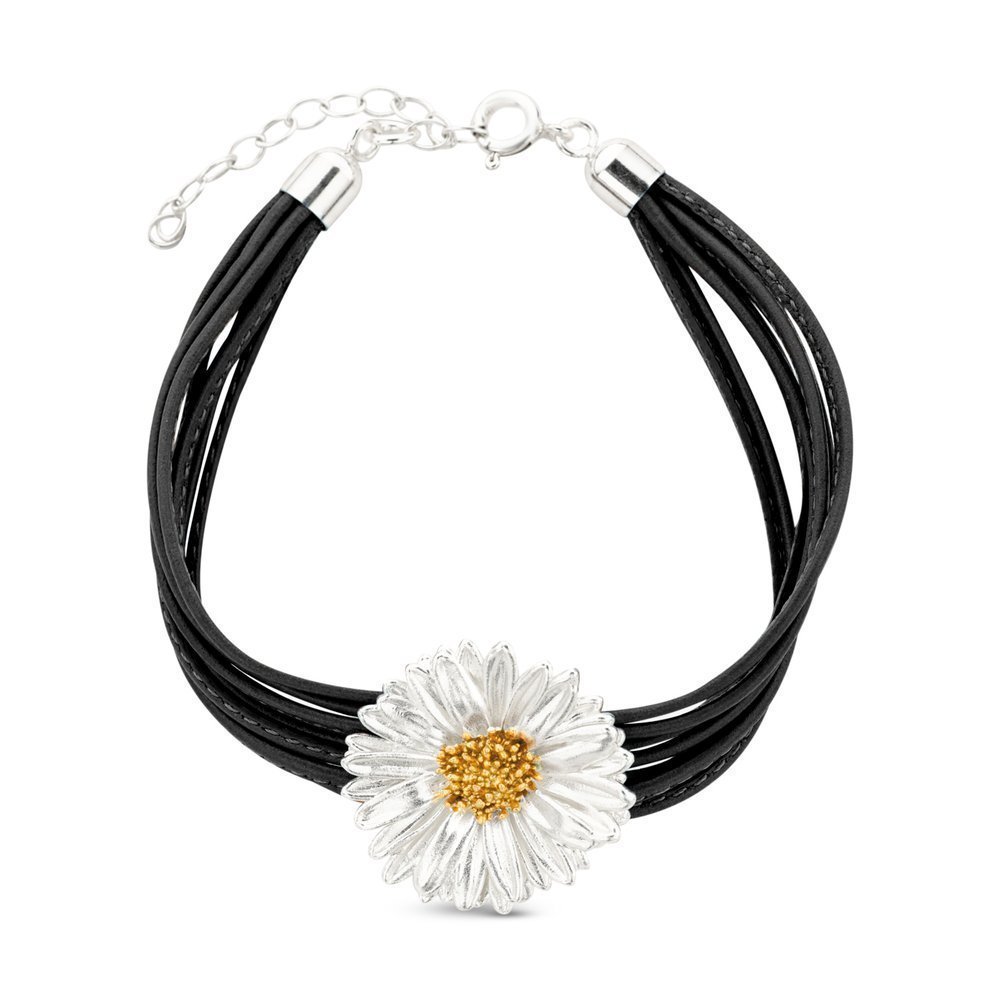 Daisy Field Daisy Bracelet statement, L, leather, 24K Gold and sterling silver  