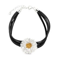 Daisy Field Daisy Bracelet statement, L, leather, 24K Gold and sterling silver  
