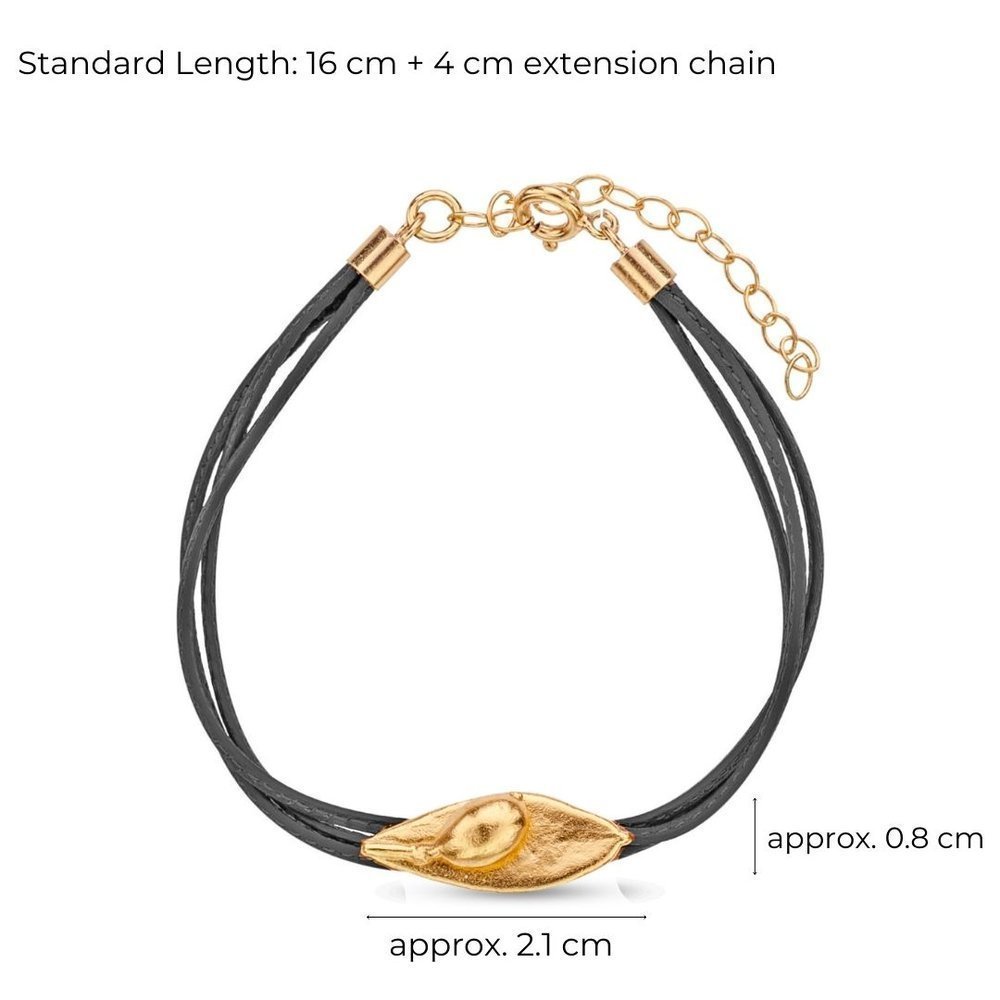 Athena Olive Bracelet  leaf with fruit, leather, 24K Gold vermeil on sterling silver  
