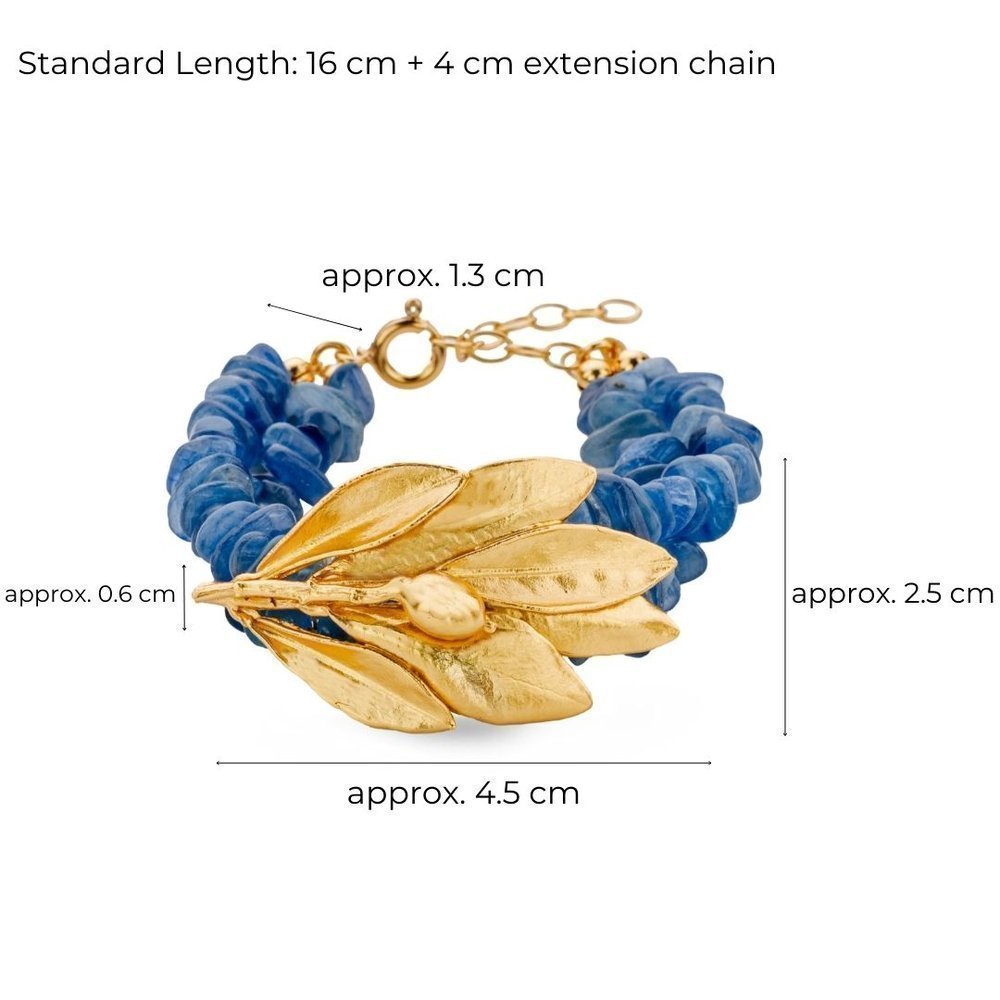 Athena Olive Bracelet statement,   24K Gold vermeil on sterling silver Kyanite 