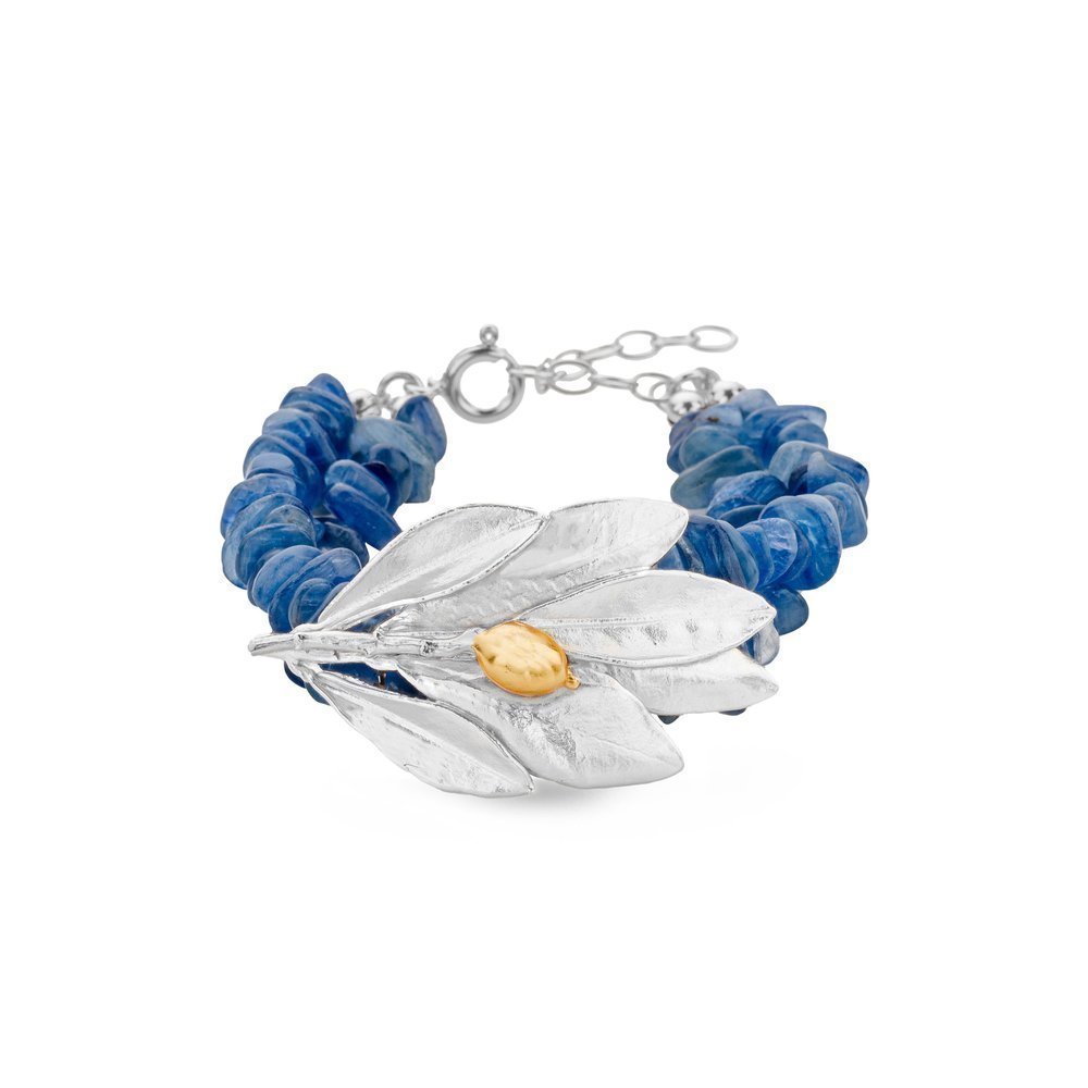 Athena Olive Bracelet statement,  24K Gold and sterling silver Kyanite 