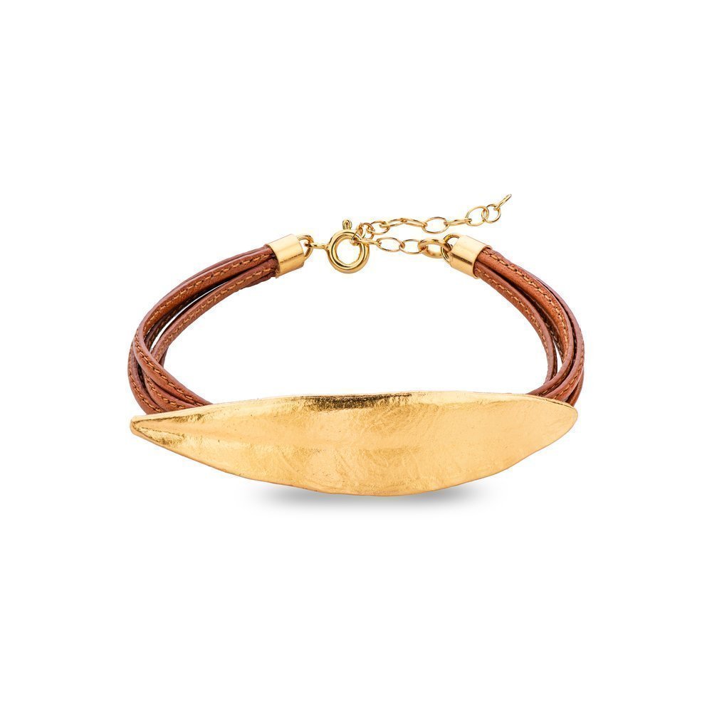 Athena Olive Bracelet  leather, 24K Gold vermeil on sterling silver  