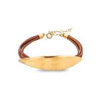 Athena Olive Bracelet  leather, 24K Gold vermeil on sterling silver  