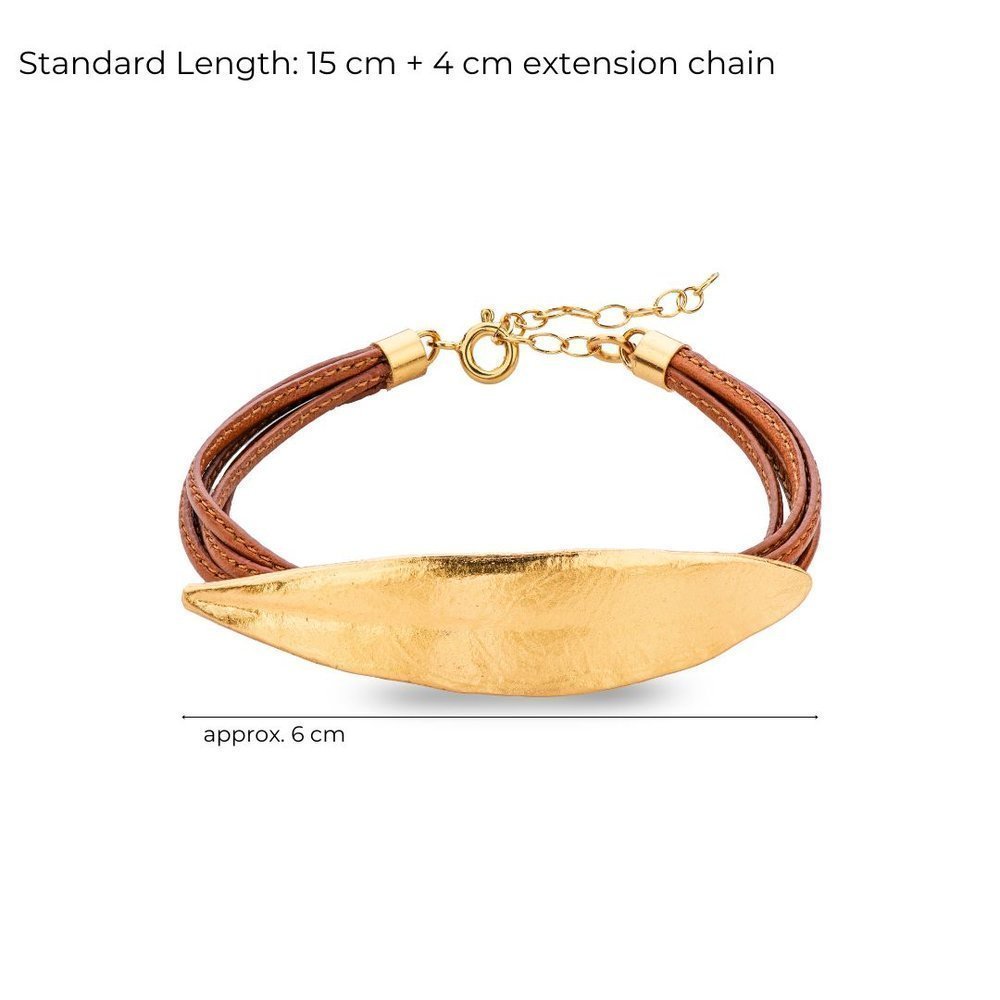 Athena Olive Bracelet  leather, 24K Gold vermeil on sterling silver  