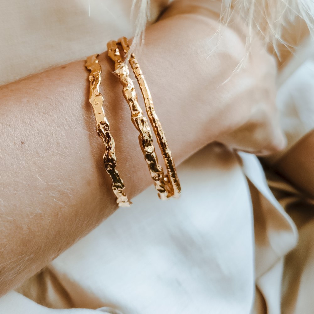 Erato Pine Bracelet geometric, bangle, 24K Gold vermeil on sterling silver  