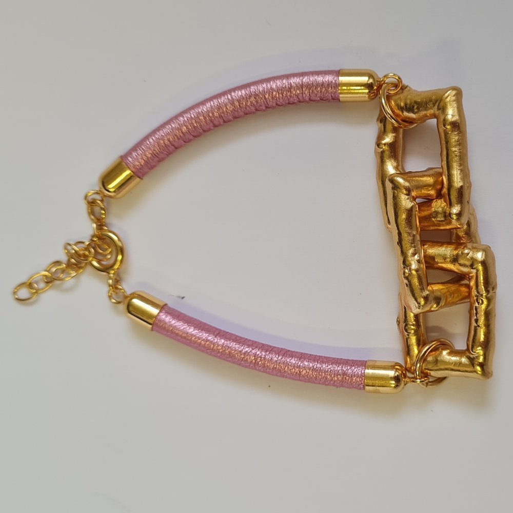 Alke Bracelet geometric, statement, leather, 24K Gold vermeil on sterling silver  