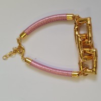 Alke Bracelet geometric, statement, leather, 24K Gold vermeil on sterling silver  