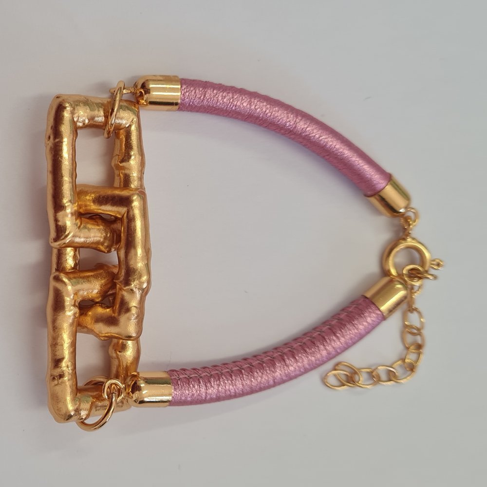 Alke Bracelet geometric, statement, leather, 24K Gold vermeil on sterling silver  