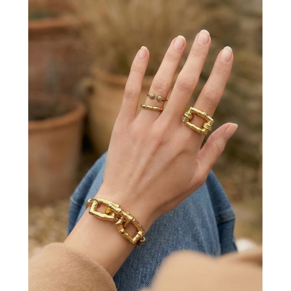 Alke Bracelet geometric, statement, leather, 24K Gold vermeil on sterling silver  