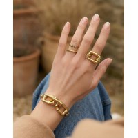 Alke Bracelet geometric, statement, leather, 24K Gold vermeil on sterling silver  