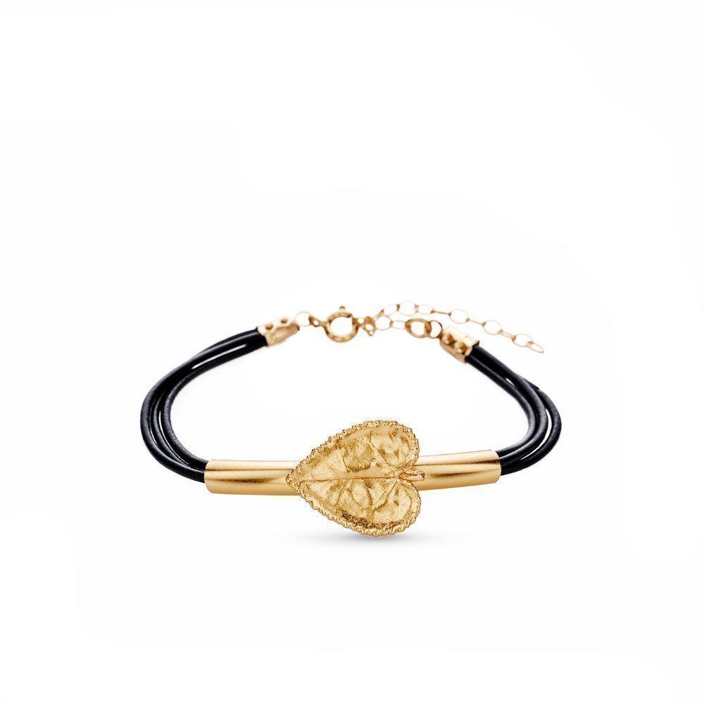 Emotions Cyclamen Bracelet  leather, 24K Gold vermeil on sterling silver  