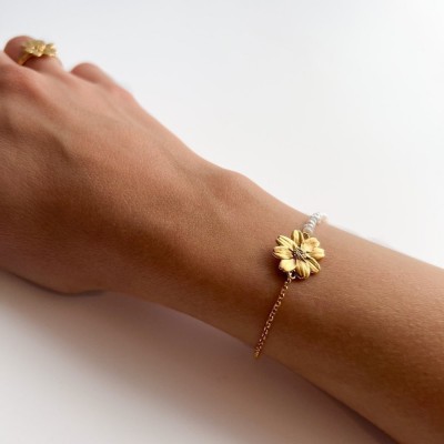 Polytimo Daisy Bracelet   24K Gold vermeil on sterling silver  