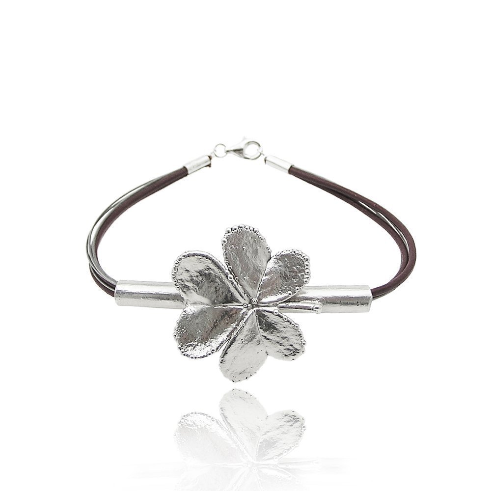 Fortuna Trefoil Bracelet  leather, Sterling silver  