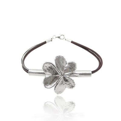 Fortuna Trefoil Bracelet  leather, Sterling silver  