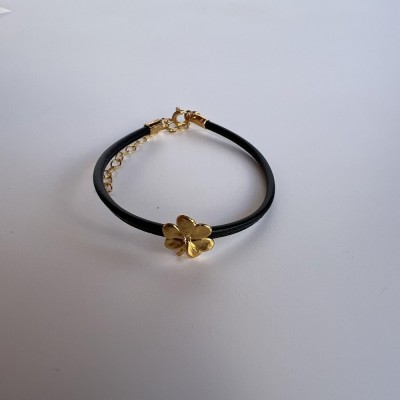 Eva Trefoil Bracelet  leather, 24K Gold vermeil on sterling silver  