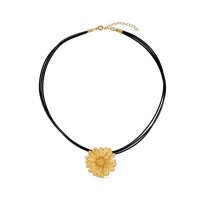 Daisy Field Daisy Pendant statement, leather, with detachable motif, 24K Gold vermeil on sterling silver  