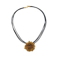 Crysanthe Chrysanthemum Pendant  leather, with detachable motif, 24K Gold plated  