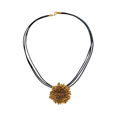 Crysanthe Chrysanthemum Pendant  leather, with detachable motif, 24K Gold plated  