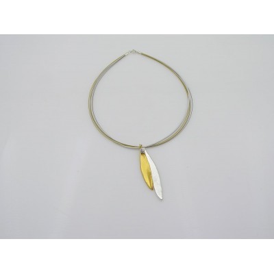 Athena Olive Pendant  leather, 24K Gold and sterling silver  