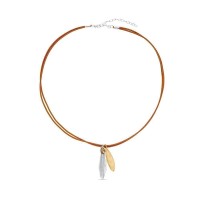 Athena Olive Pendant  leather, 24K Gold and sterling silver  