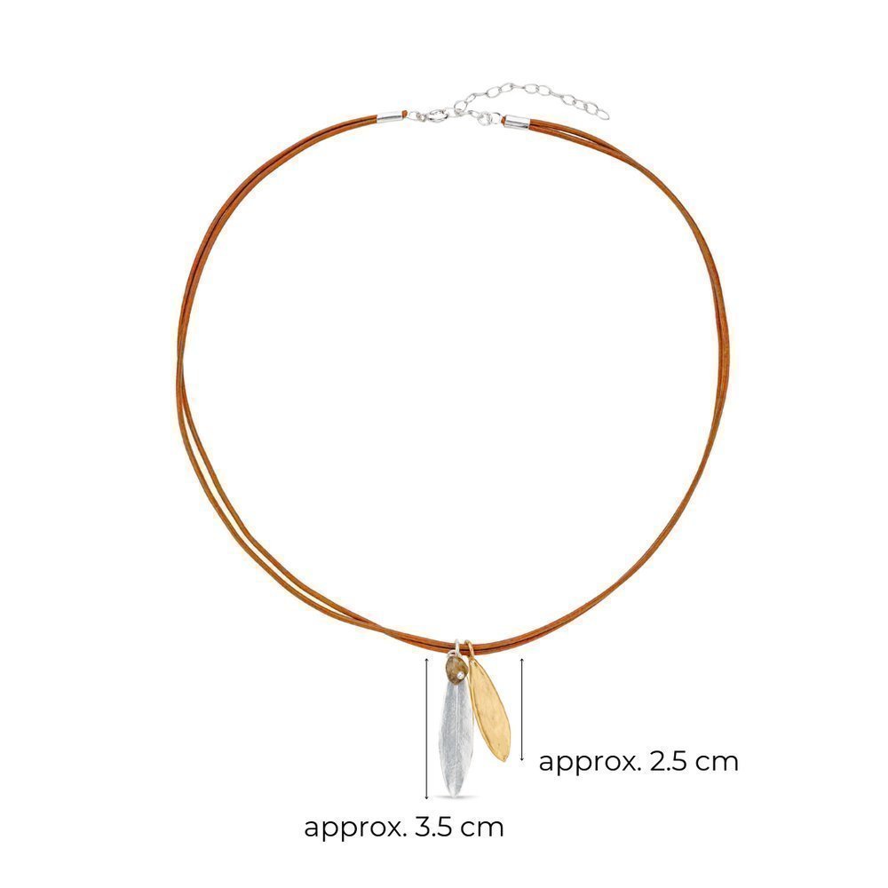 Athena Olive Pendant  leather, 24K Gold and sterling silver  