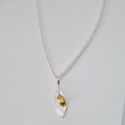 Athena Olive Pendant  layer, with detachable motif, 24K Gold and sterling silver  