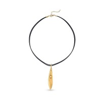 Athena Olive Pendant  leather, with detachable motif, 24K Gold vermeil on sterling silver  