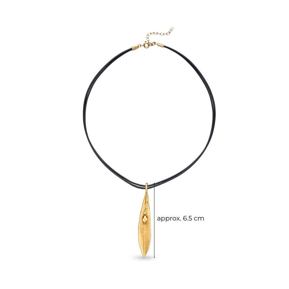 Athena Olive Pendant  leather, with detachable motif, 24K Gold vermeil on sterling silver  