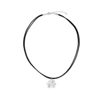 Fortuna Trefoil Pendant mini leather, with detachable motif, Sterling silver  