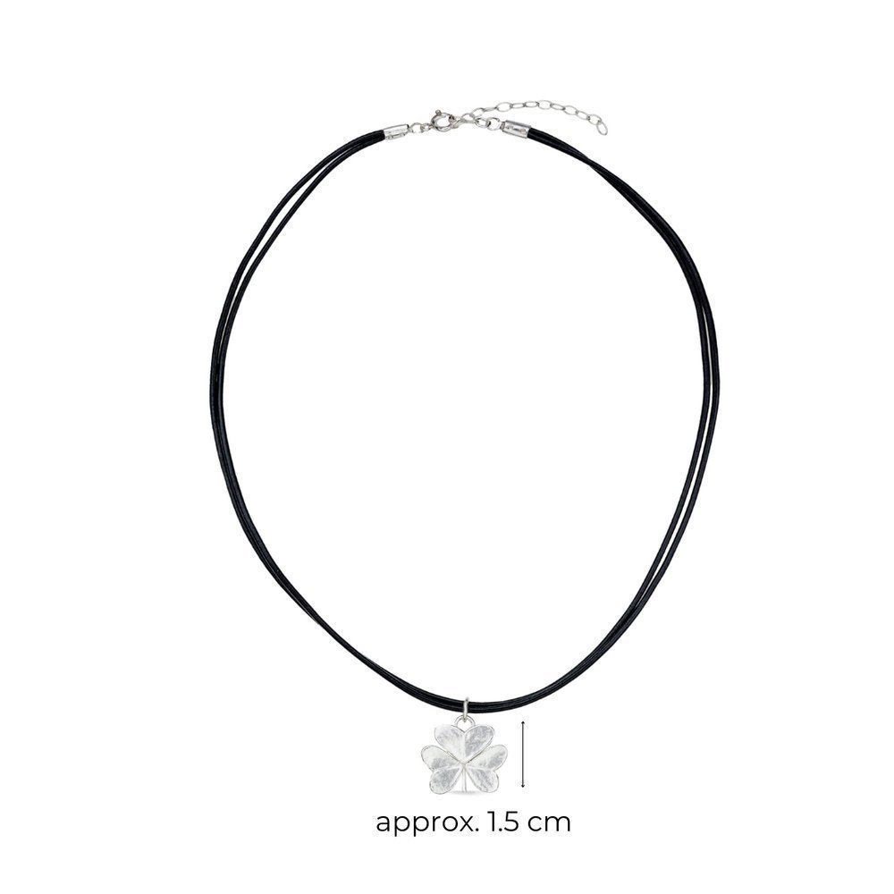 Fortuna Trefoil Pendant mini leather, with detachable motif, Sterling silver  