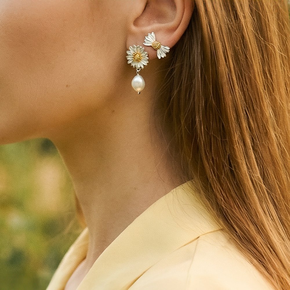 Daisy Field Daisy Earrings  drops & dangles, studs, 24K Gold and sterling silver  
