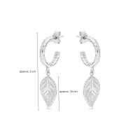 Rose Earrings  with small leaf,  Sterling silver  
