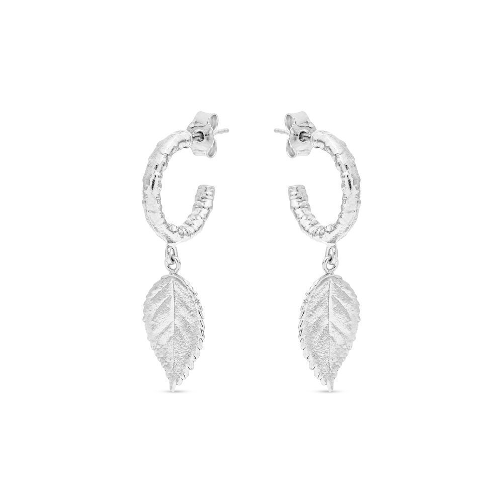 Rose Earrings  with small leaf,  Sterling silver  