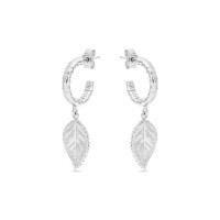 Rose Earrings  with small leaf,  Sterling silver  