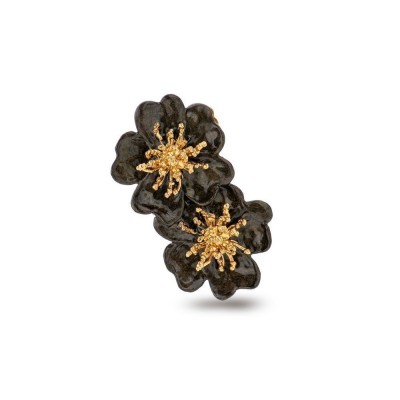 Bella Rose Earrings statement, earcuff, single,  24K Gold vermeil on sterling silver Black Enamel  Bella Rose Earrings statement, earcuff, single,  24K Gold vermeil on sterling silver Black Enamel