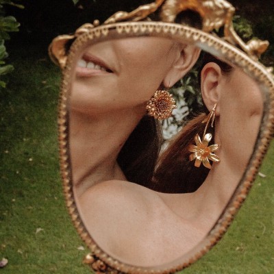 Crysanthe Chrysanthemum Earrings  drops & dangles, 24K Gold plated  