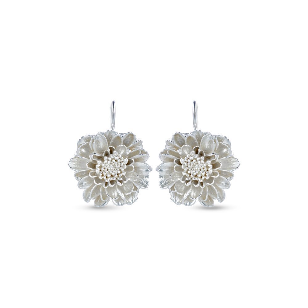Crysanthe Chrysanthemum Earrings statement, drops & dangles,  Sterling silver  