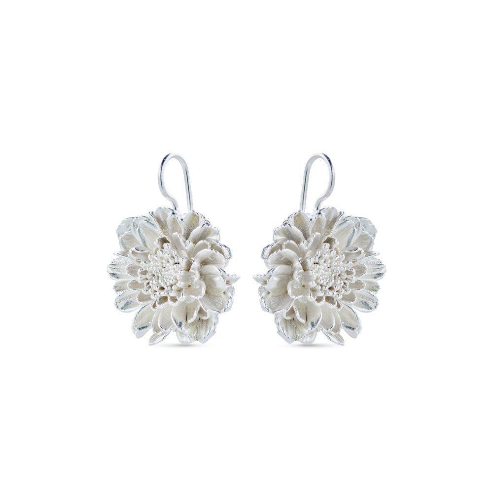 Crysanthe Chrysanthemum Earrings statement, drops & dangles,  Sterling silver  