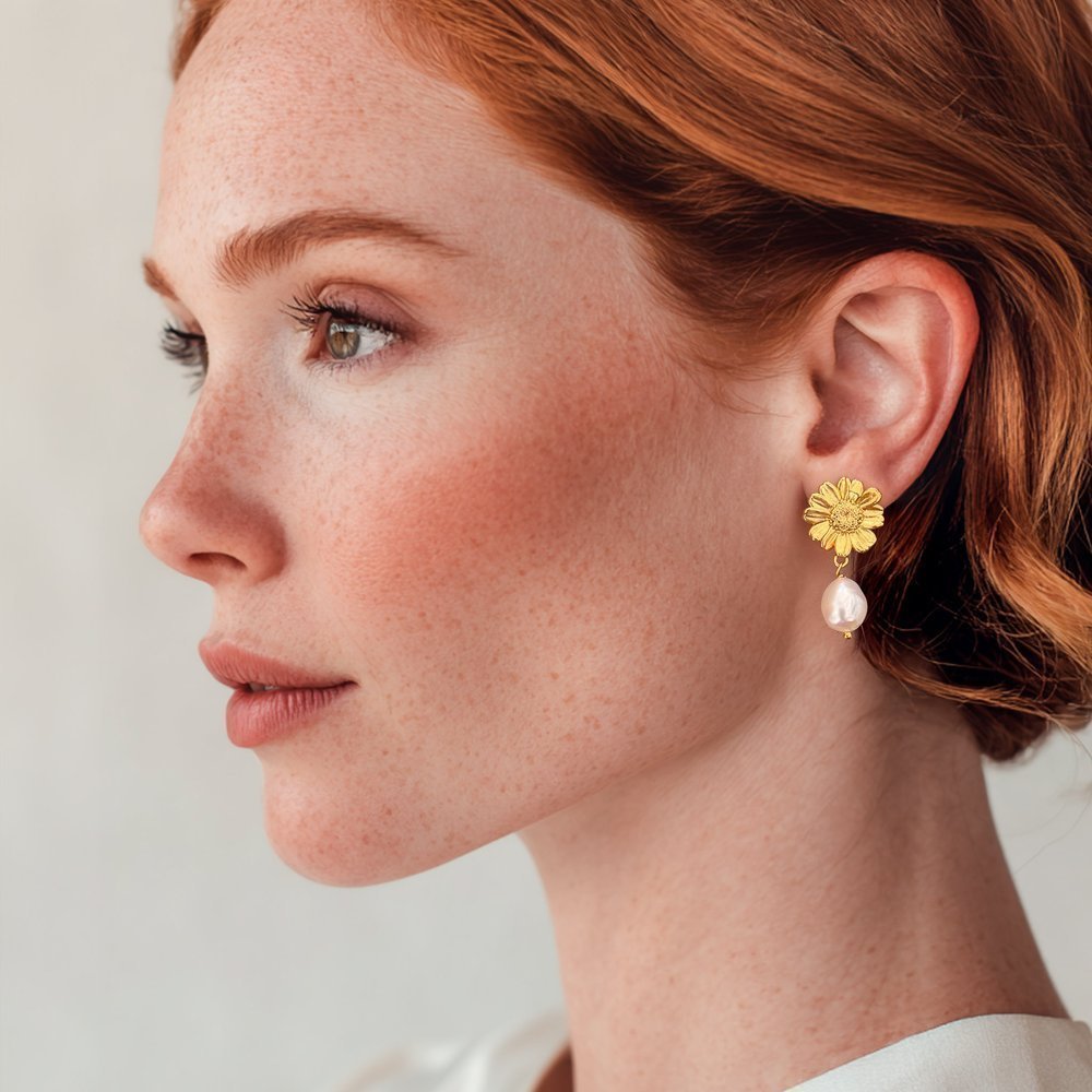 Ismini Daisy Earrings  drops & dangles, studs, 24K Gold vermeil on sterling silver  
