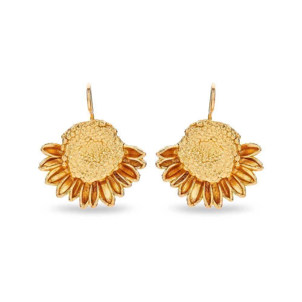 Chrysanthemum Earrings statement, drops & dangles, 24K Gold vermeil on sterling silver  