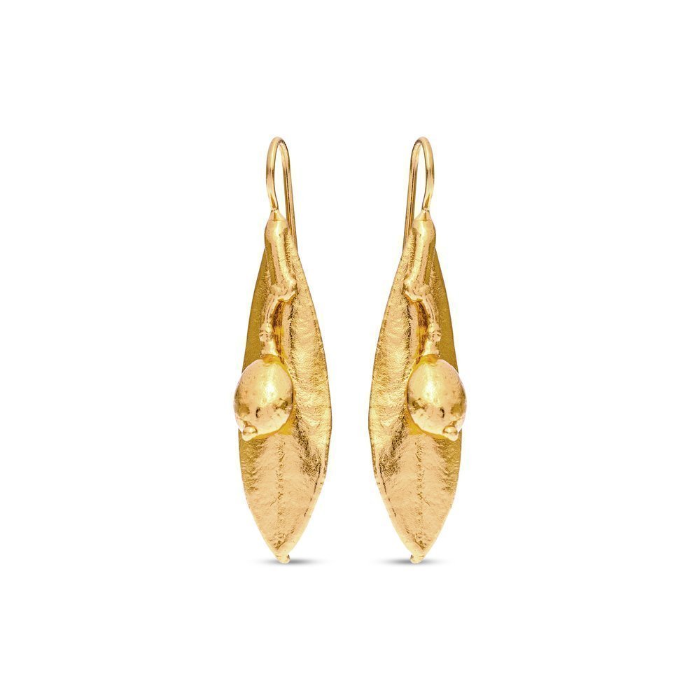 Athena Olive Earrings statement, drops & dangles, with steady hook, 24K Gold vermeil on sterling silver  