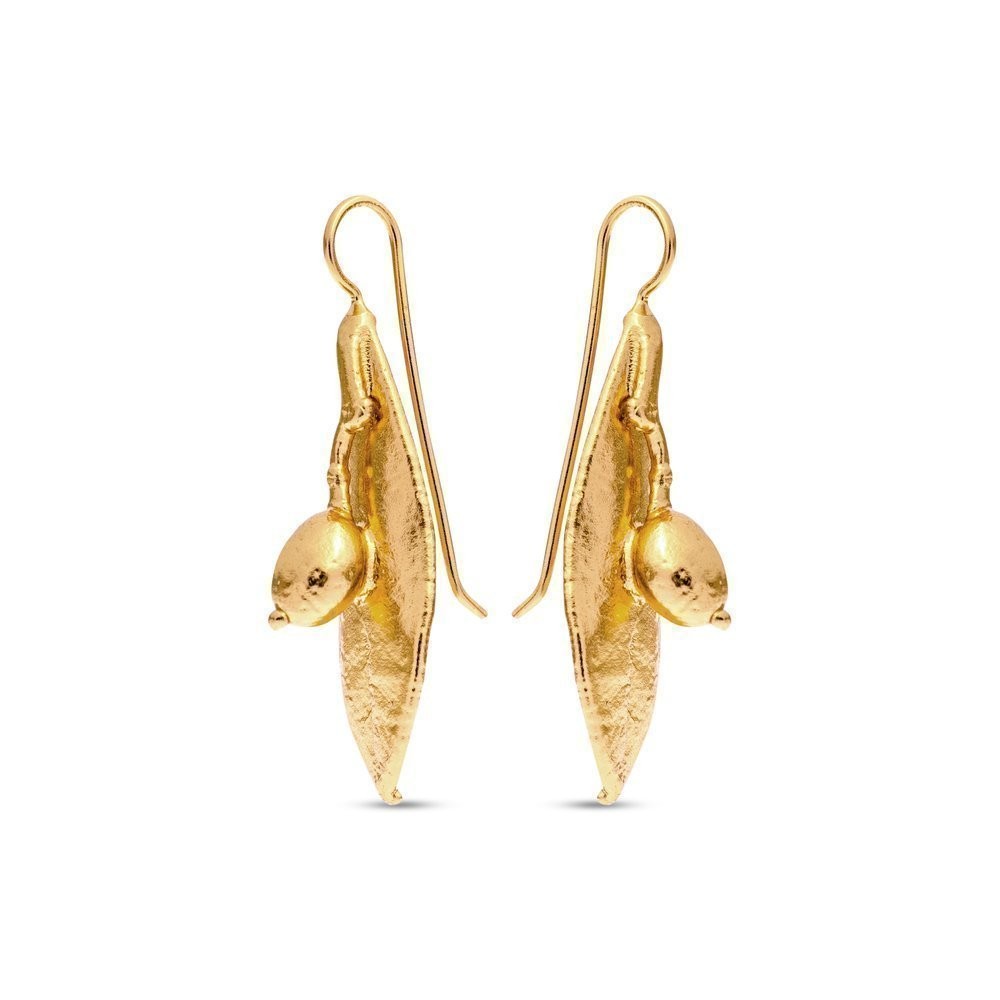 Athena Olive Earrings statement, drops & dangles, with steady hook, 24K Gold vermeil on sterling silver  