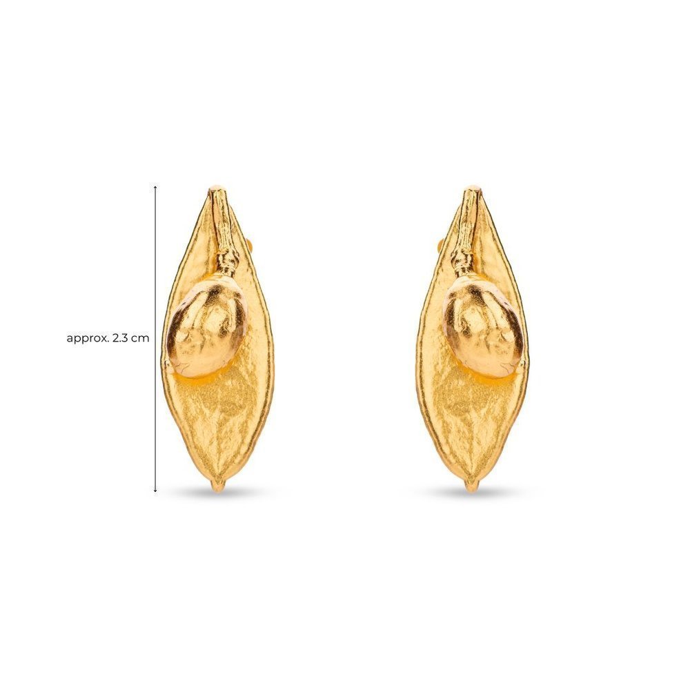Olive Earrings  leaf with fruit, studs, 24K Gold vermeil on sterling silver  